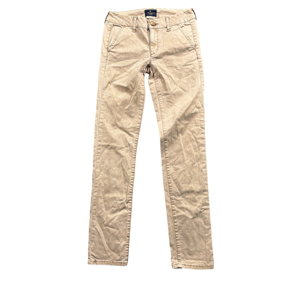 American Eagle Skinny Y2K Chinos Womens 0 Tan Khaki Stretch Low Rise Pants